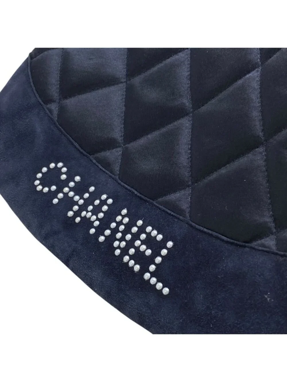Chanel Quilted Backpack Nap Pearl Logo Satin Leather Navy Lightweight Capacity